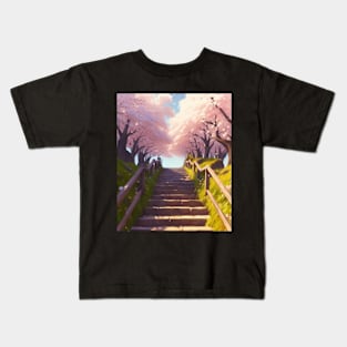 Serene - Cherry Blossom Stair Kids T-Shirt